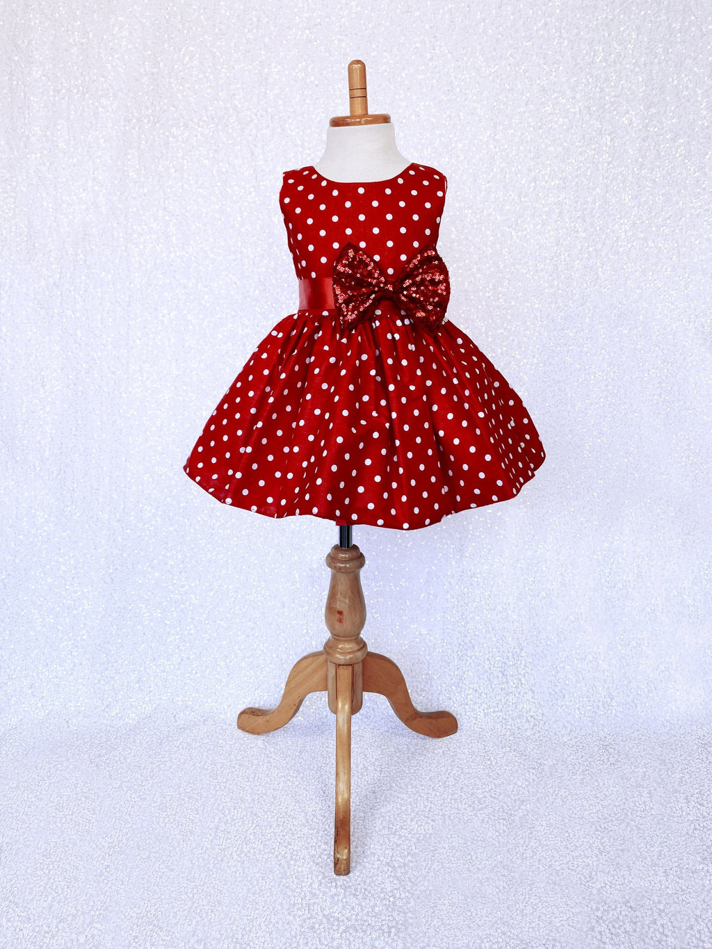 Red White Polka Dot Knee Length Dress