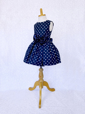 Knee Length Navy White Polka Dot Dress