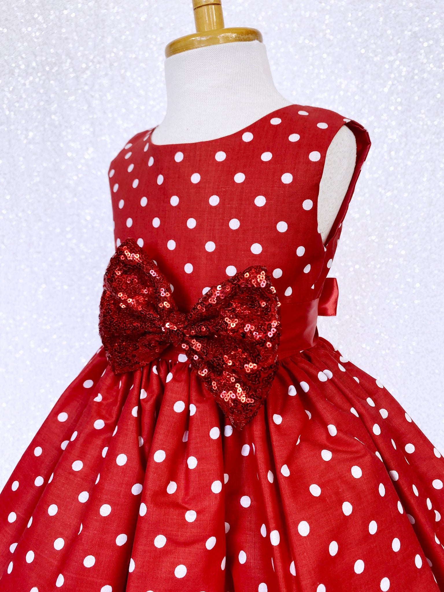 Red White Polka Dot Knee Length Dress