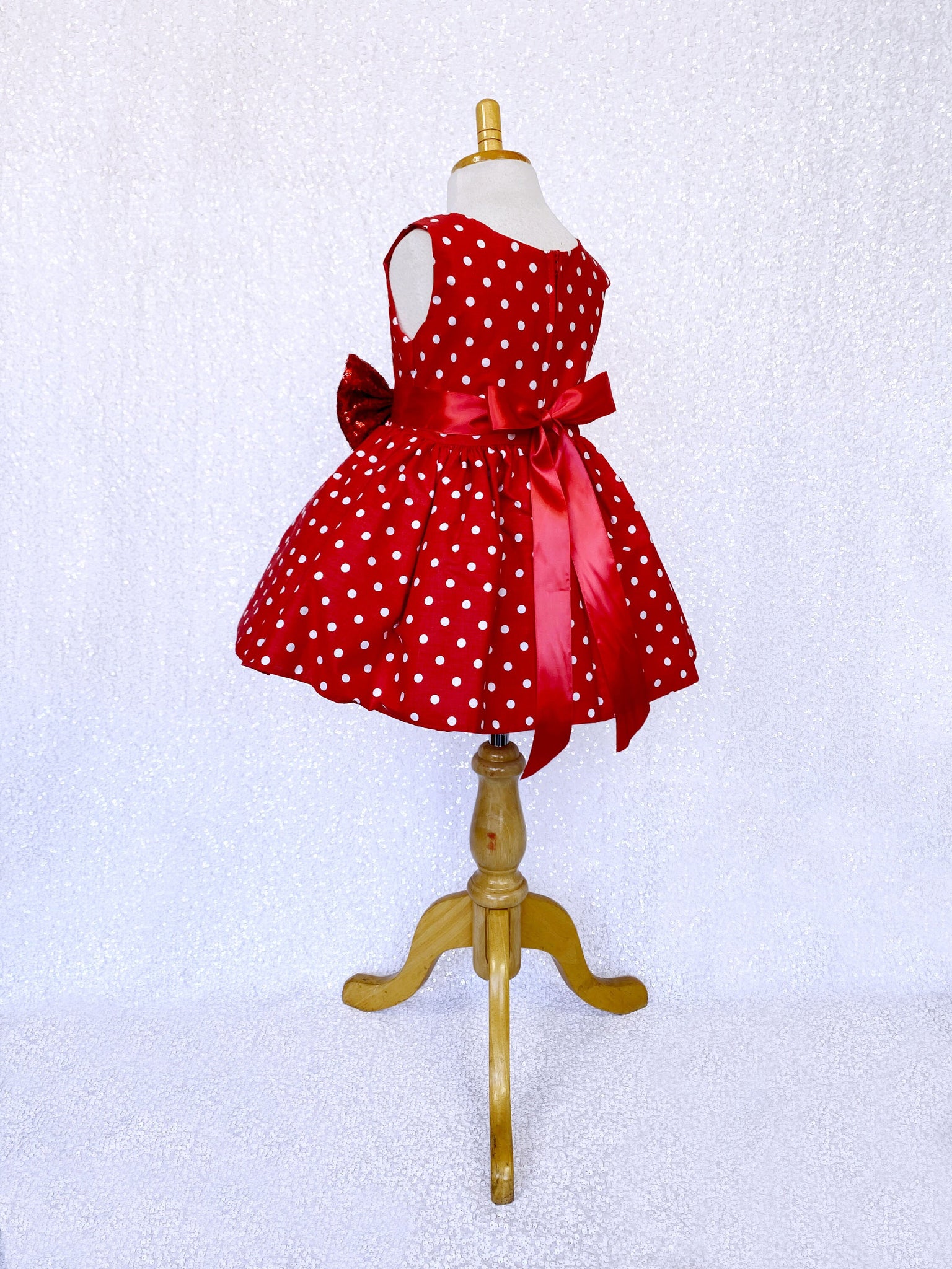 Red White Polka Dot Knee Length Dress