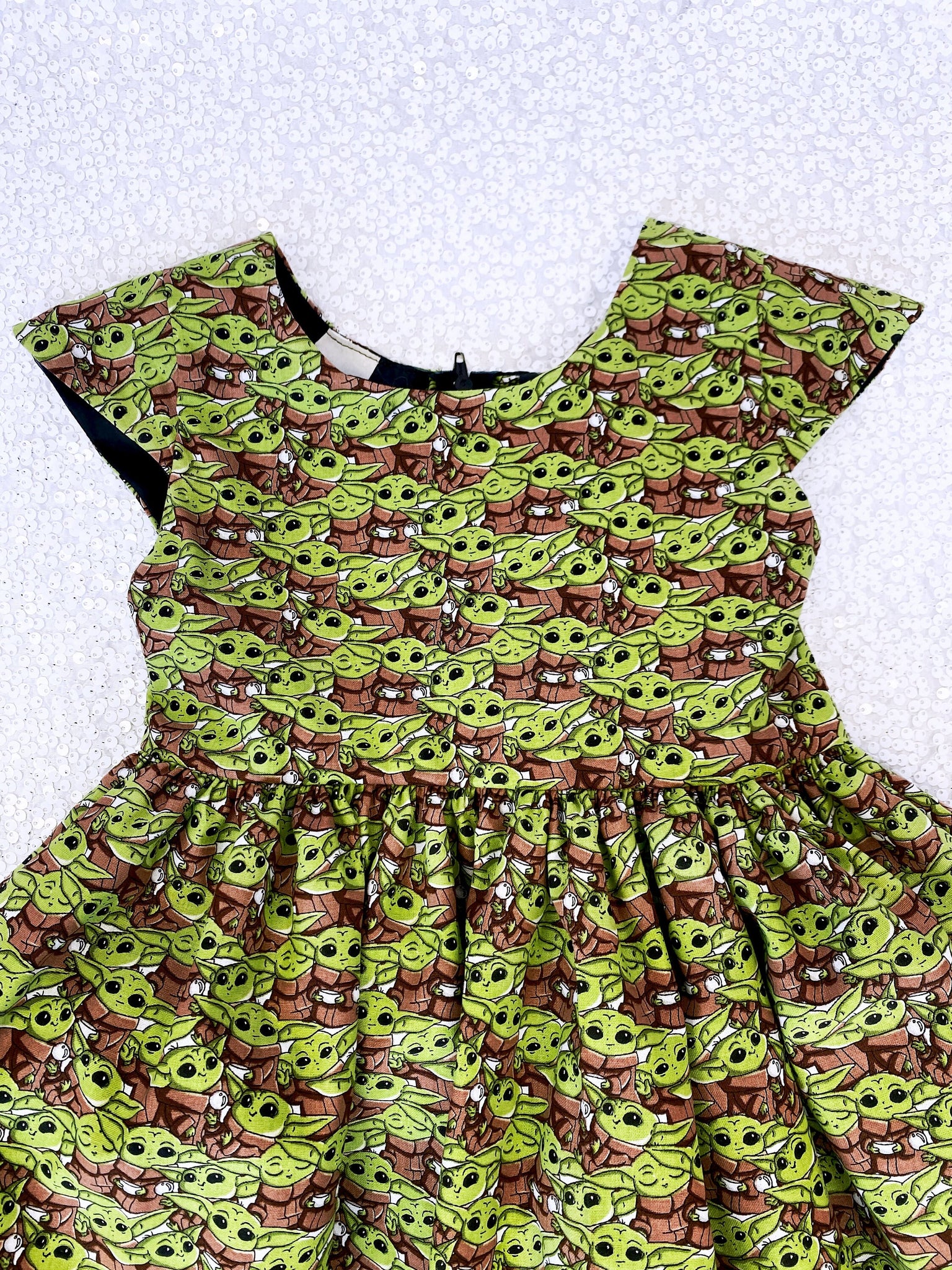 Short Sleeve Baby Yoda Inspired Halloween Knee Length Dress