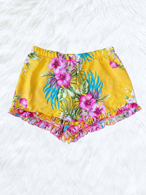 Summer Tropical Red Floral Ruffle Adult Hawaiian Shorts