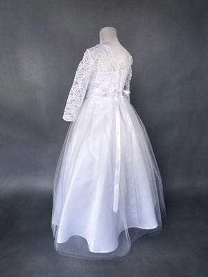 Long Sleeve Lace 2 Layer Tulle White Dress