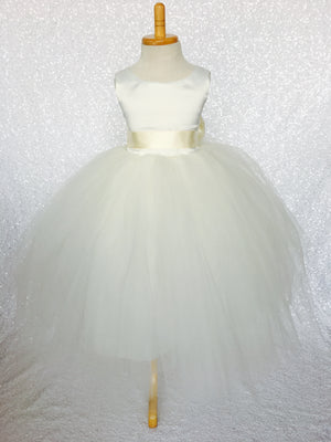 Sleeveless Ivory 4 Layer Tulle Princess Dress Sequin Bow Ribbon