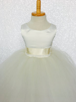 Sleeveless Ivory 4 Layer Tulle Princess Dress Sequin Bow Ribbon